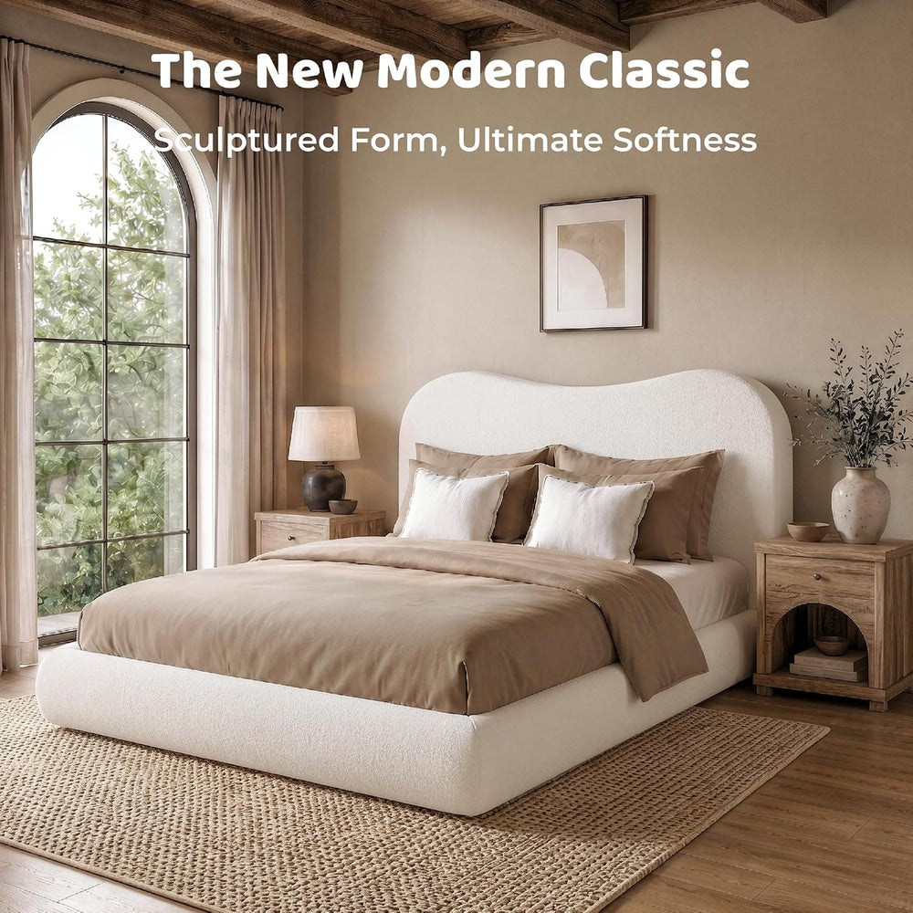 RECCI AirFrame Queen Upholstered Bed Frame with Camelback Curved Headboard
