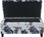 Christopher Knight Home Nesbit Living Room Ottoman with Storage, Entryway Fabric Upholstered Storage Ottoman Bench, Rectangular Sofa Foot Stool, Bedroom End of Bed Bench, Blue Flower+White