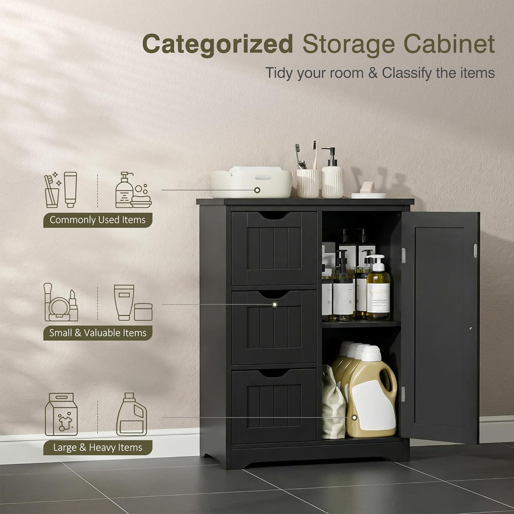 JupiterForce Wooden Bathroom Floor Storage Cabinet, Freestanding Storage Cabi...