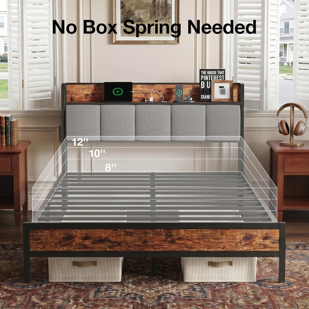 Novilla Queen Bed Frame with Charging Station & Storage Headboard, Modern...