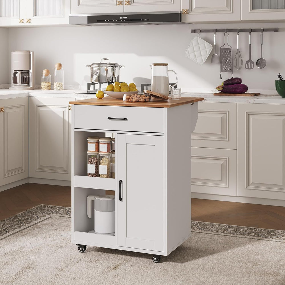 Garvee Kitchen Island with Drop Leaf, Rolling Kitchen Island on Wheels with S...