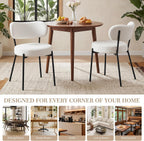 VECELO Dining Chairs Set of 4, Modern Mid Century Upholstered Kitchen Chairs with Curved Backrest and Black Metal Legs, for Kitchen, Dining Room, Living Room, White
