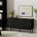 TV Stand for Living Room Farmhouse Entertainment Center with Fluted Sliding Doors TV Console Cabinet with Adjustable Shelf and Storage Media Console, Black