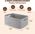 OIAHOMY Storage Basket for Shelves, Closet Cube Storage Bins Baskets for Clothes Blanket Towels, Baby Nursery, Toy Baskets Box, Woven Rope Basket, 15.75*11.81*7.09 IN, 2 Packs Grey