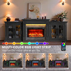 Naice 104" Fireplace TV Stand, Electric Fireplace Mantel with Large Cabinets Tempered Glass Doors, LED Light & Power Outlet, Media Entertainment Center with 30" Insert Heater for Living Room,Black