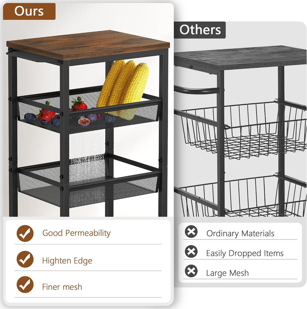 Hoctieon Rolling Storage Cart, 4-Tier 11.8" Wide Panel Kitchen Storage C...