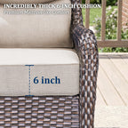 Luxury Swivel Rocker Chairs Fire Pit Table Set with 6" Thick Cushion 4 piece Wicker Outdoor Patio Chair with Sofa,Comfortable High Back Outdoor Patio Furniture Set - Brown | Beige