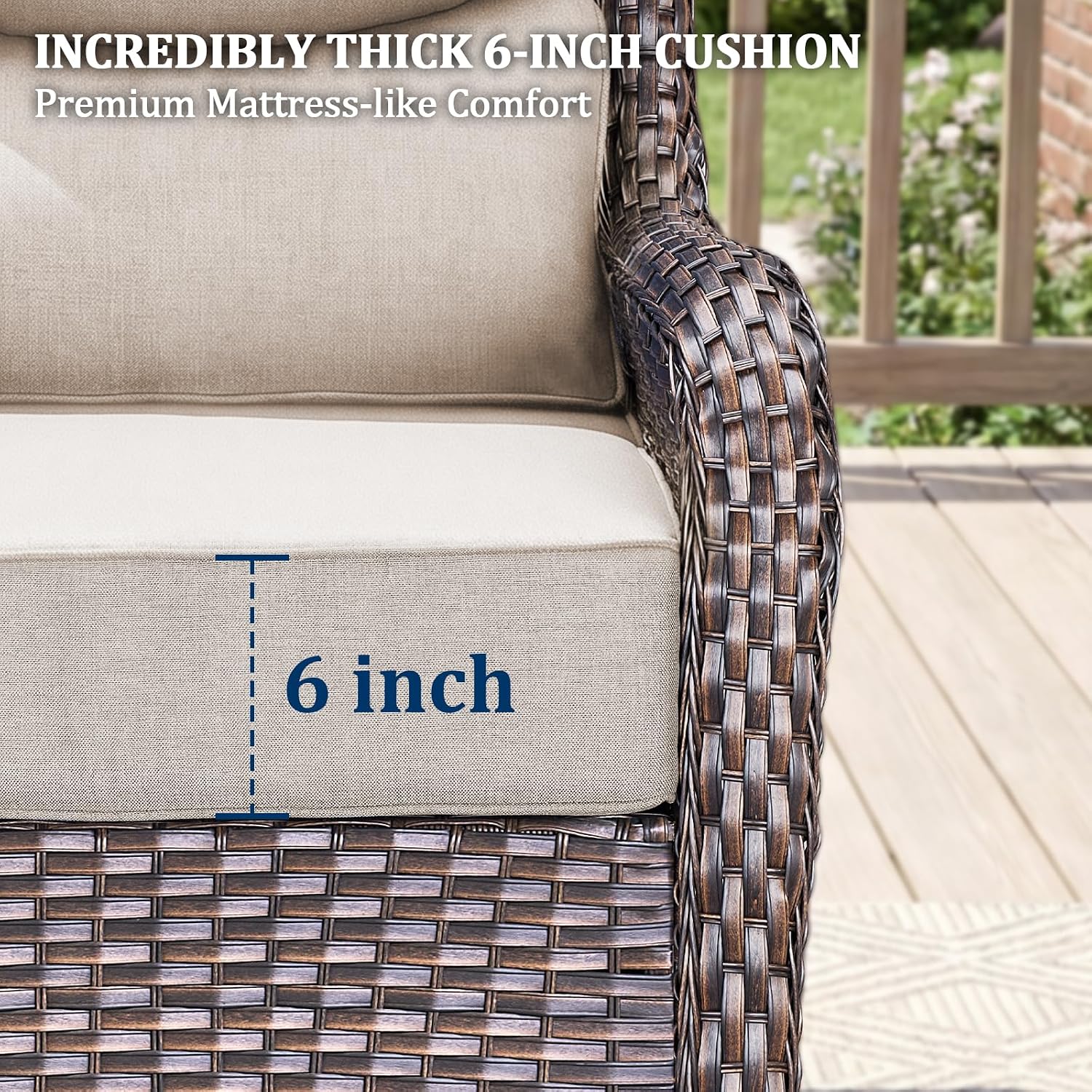 Luxury Swivel Rocker Chairs Fire Pit Table Set with 6" Thick Cushion 4 piece Wicker Outdoor Patio Chair with Sofa,Comfortable High Back Outdoor Patio Furniture Set - Brown | Beige