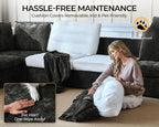Oversized Modular Sectional Sofa with Power Recliner, Plush Cloud Couch with Headrest, Convertible Deep L-Shaped 6 Seater with Corner and Storage Ottoman, Chenille, Black