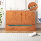 BALUS Murphy Cabinet Bed, Murphy Bed with Spacious Drawers,Queen Foldable Murphy Chest Bed with USB Charging Station for Living Room Apartment Bedroom,Cherry