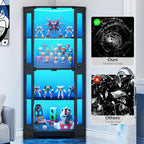 IRONCK 71 Inch Carbon Fiber Corner Glass Display Cabinet with Human Body Sensor & 6-Color LED Lights, 4-Tier Tempered Glass Display Case with 2 Adjustable Shelves for Collectibles, Toys, Black