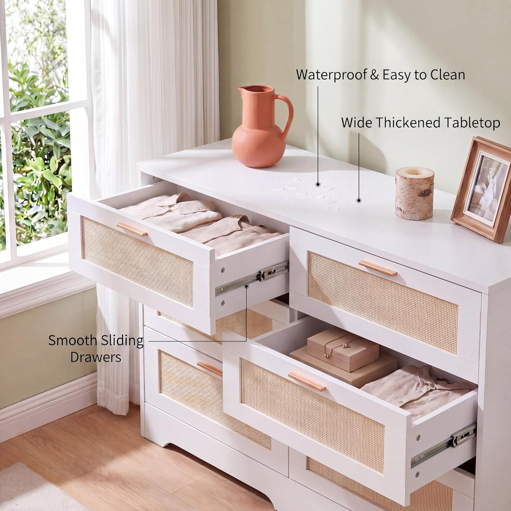 Dresser for Bedroom 6 Drawer White Dresser Bedroom Furniture Storage for Bedr...