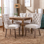 Modern Dining Chairs Set of 2, Tufted Upholstered Dining Chair with Solid Wood Legs, Beige Velvet Accent Chair, Sillas de Comedor, Comfy Kitchen Chairs (Beige, Velvet, 2Pcs)