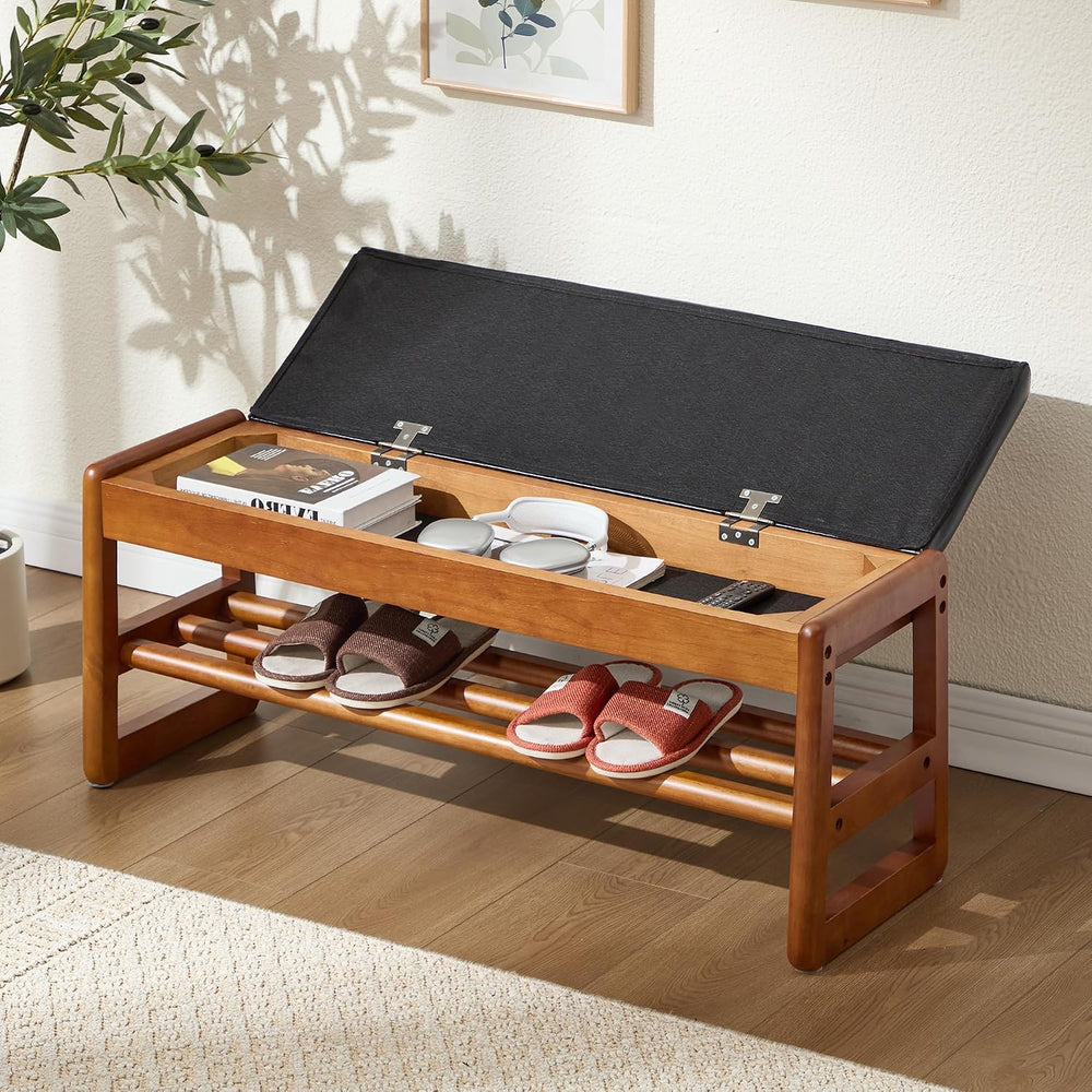 39.3" Shoe Rack Bench,2 Tiers Shoe Bench with Storage,Walnut Storage Ben...