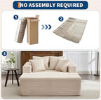 54.3"W Oversized Chaise Lounge Chair Indoor, Boneless Corduroy Sleeper Sofa Bed with 4 Pillows, Armrests, Comfy Fluffy Reading Couch, No Assembly Required Cloud Sofa for Living Room, Bedroom, Office