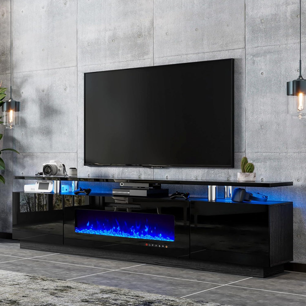 LUXOAK 80" Fireplace TV Stand with 40" Electric Fireplace & LED...
