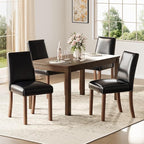 Dining Chairs Set of 4, Modern Dining Room Chairs with Wooden Legs, Faux Leather Upholstered Kitchen Farmhouse Parsons Chairs for Restaurant & Cafe- Black