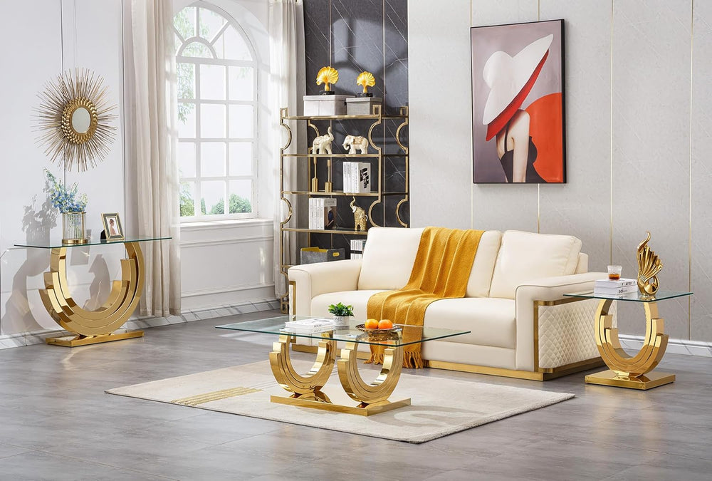 1 Piece Living Room End Table Luxury Glass Side Table, Elegant Gold End Table...