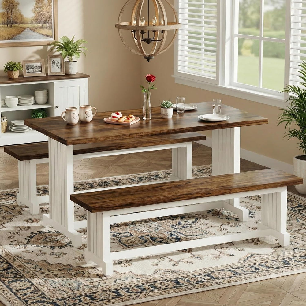 Tribesigns 47" Dining Table Set for 4, 3-Piece Kitchen Room Table with 2...