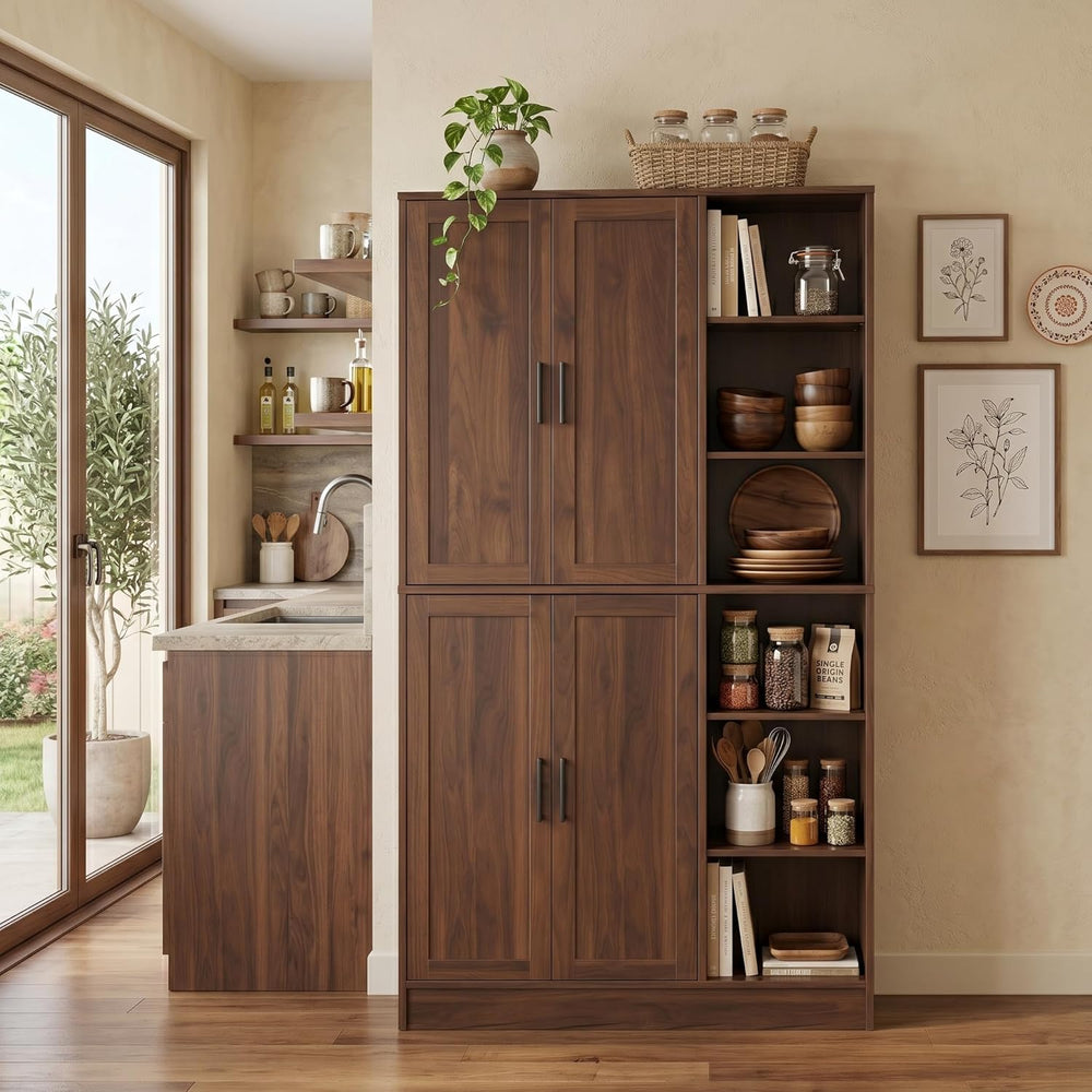 holzart 63" Tall Kitchen Pantry Cabinet, Freestanding Dining Room Storag...