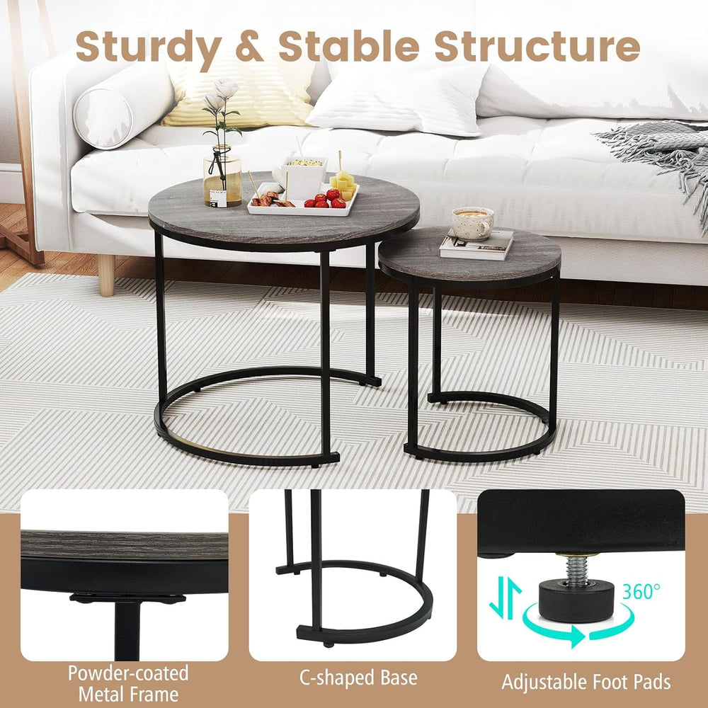 Giantex Nesting Coffee Table Set of 2, Round Stacking Side Tables with Wooden...
