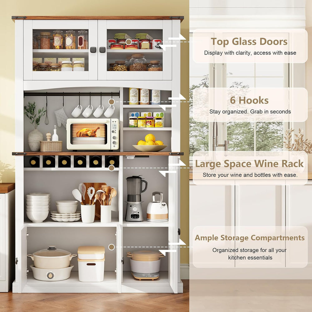 Einhomn 71" Tall Kitchen Pantry Cabinet with Charge Station, 3 Adjustabl...
