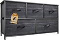 DWVO Dresser with 5 Drawers - Fabric Storage Tower, Organizer Unit for Bedroom, Living Room, Closets - Sturdy Steel Frame, Wooden Top