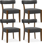 Modern Dining Chairs Set of 4, Walnut Upholstered Kitchen & Dining Room Chairs, Mid Century Wooden Dining Chairs Oversized Sturdy Fabric Rounded Chairs Curved Back, Dark Grey