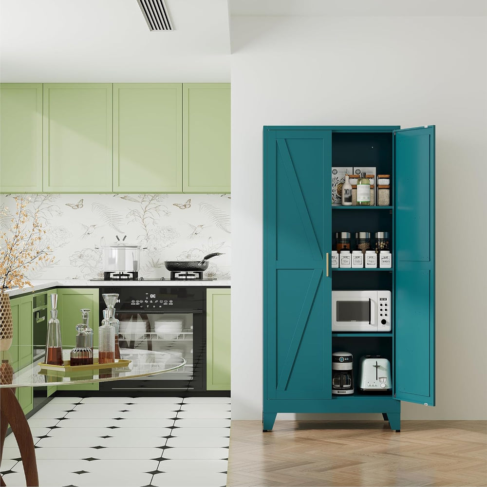 QINPTWUT 61" Metal Storage Cabinet, 4-Tier Kitchen Pantry with 3 Adjusta...