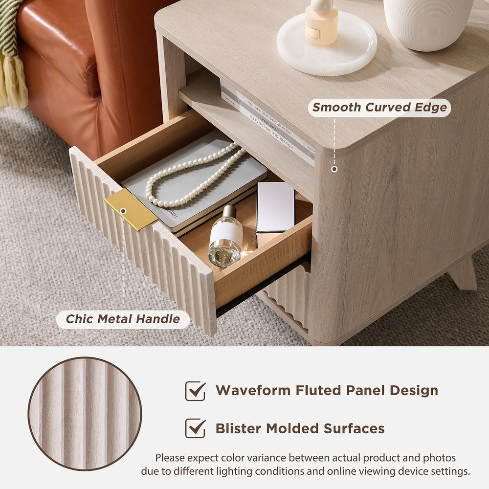 T4TREAM 18" Fluted Nightstand with 2 Drawers Set of 2, White Alder | Cha...