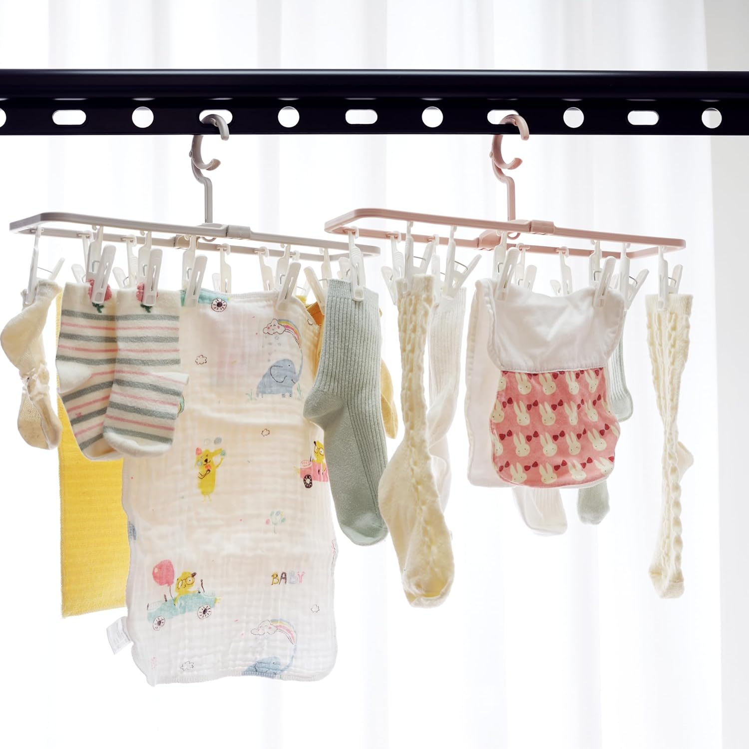 Foshine Clothes Drying Racks 2 Pack Small Folding Portable Underwear Hangers with 12 Clips 360° Rotatable Hook for Socks Drying Towels Bras Baby Clothes Gloves Plast 3 pcs Traceless Hook.