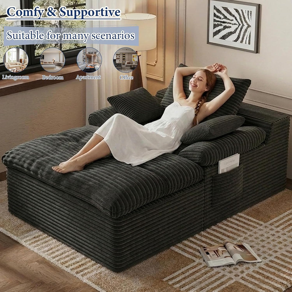65" Chaise Lounge Chair Indoor, Oversized Chaise Lounge | No Assembly | ...