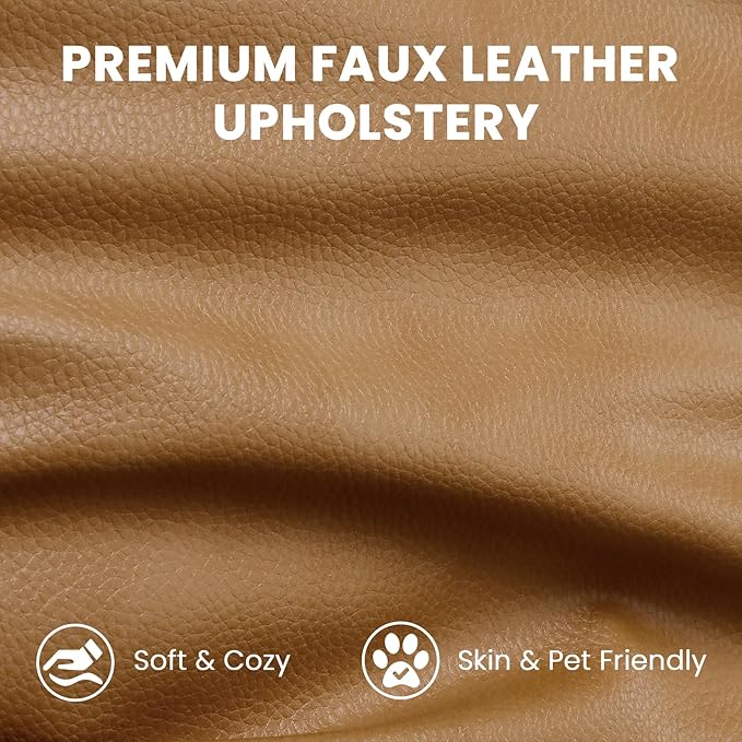 Vesgantti 100" Faux Leather Sofa with Movable Ottoman, Large 2 Seater L Shaped PU Leather Couch with Side Pocket, Comfy Mid Century Modern Modular Sectional Sofa for Living Room, Apartment, Camel