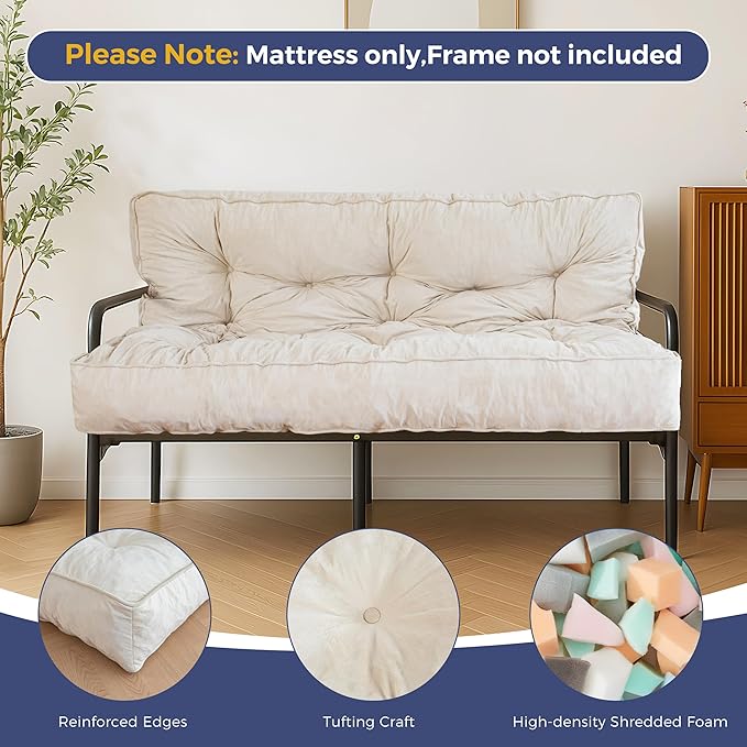 MAXYOYO 8" Futon Mattress, Full Size Extra Thick Futons Sofa Couch Bed for Adults, Velvet Floor Mattress Shredded Foam Filling (Frame Not Included)