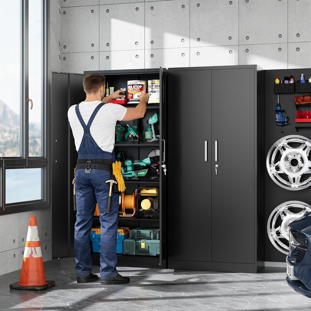 Metal Garage Storage Cabinet with Doors and Adjustable Shelves, 71" Tall...