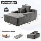ovios 67'' Chaise Lounge Chair Indoor, Oversized Upholstered Boneless Sofa Bed, Deep Seat Sleeper Couch, Plush Cloud Sofas Couches for Living Room, No Assembly Required (Corduroy, Grey)