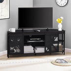 HOMISSUE Corner TV Stand for 55 Inch TV, Rustic Corner Entertainment Center with Storage, Industrial Media Console Table with Sliding Barn Door, Entertainment Center for Living Room, Black