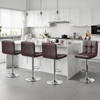 Yaheetech Bar Stools Set of 4 - Modern Adjustable Kitchen Island Chairs Counter Height Barstools Swivel PU Leather Chair 30 inches,X-Large Base and Seat, Brown