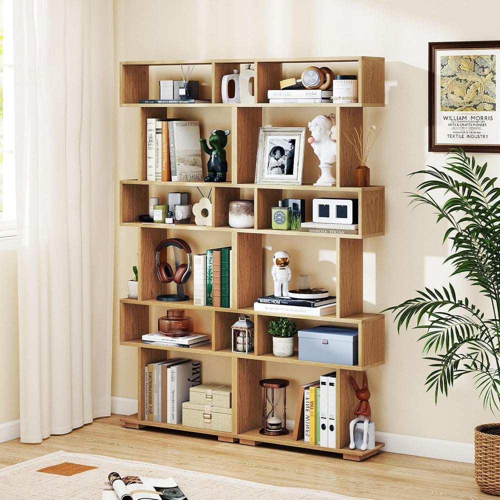 GIANTEX 6-Tier Geometric Bookshelves Set of 2, S-Shaped Bookcase with 2 Anti-...