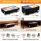 11 inch Under Bed Storage with Wheels, 2-Pack Underbed Storage Containers for College Dorms Bedrooms Organization, Foldable Under Bed Drawers for Comforters, Blankets, Clothes & Shoes, Black