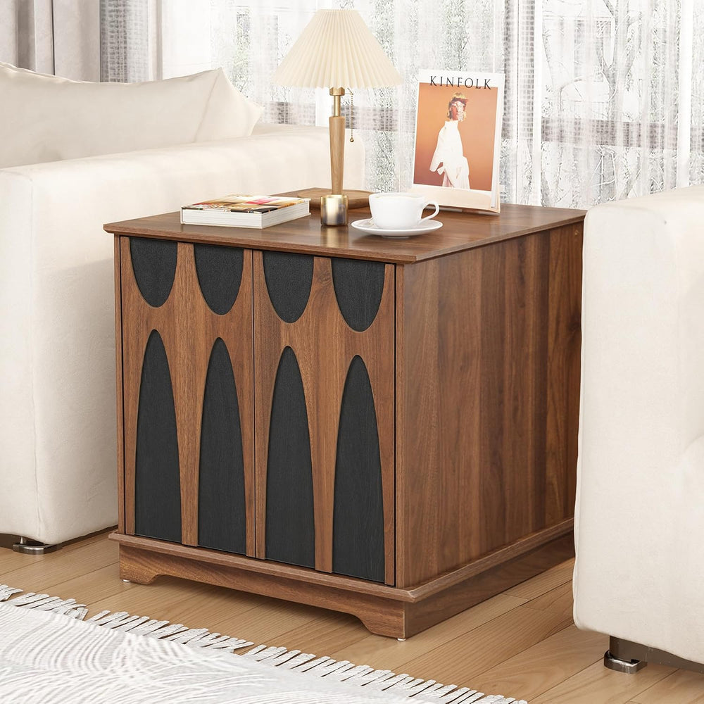 Bifins 24inch Large Square End Table with Storage,Mid Century Modern 2 Door S...