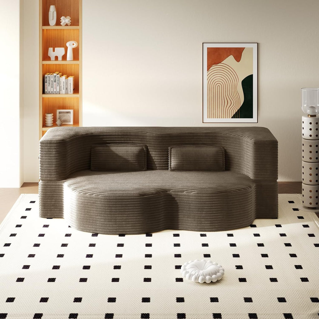 2 in 1 Convertible Folding Sofa Bed, Corduroy Boneless Couch Bed, Loveseat | Modern Corduroy Fabric Futon Sleeper Love Seat Couch Twin Size for Living Room, Office, Guest Use, Apartment, With Pillow