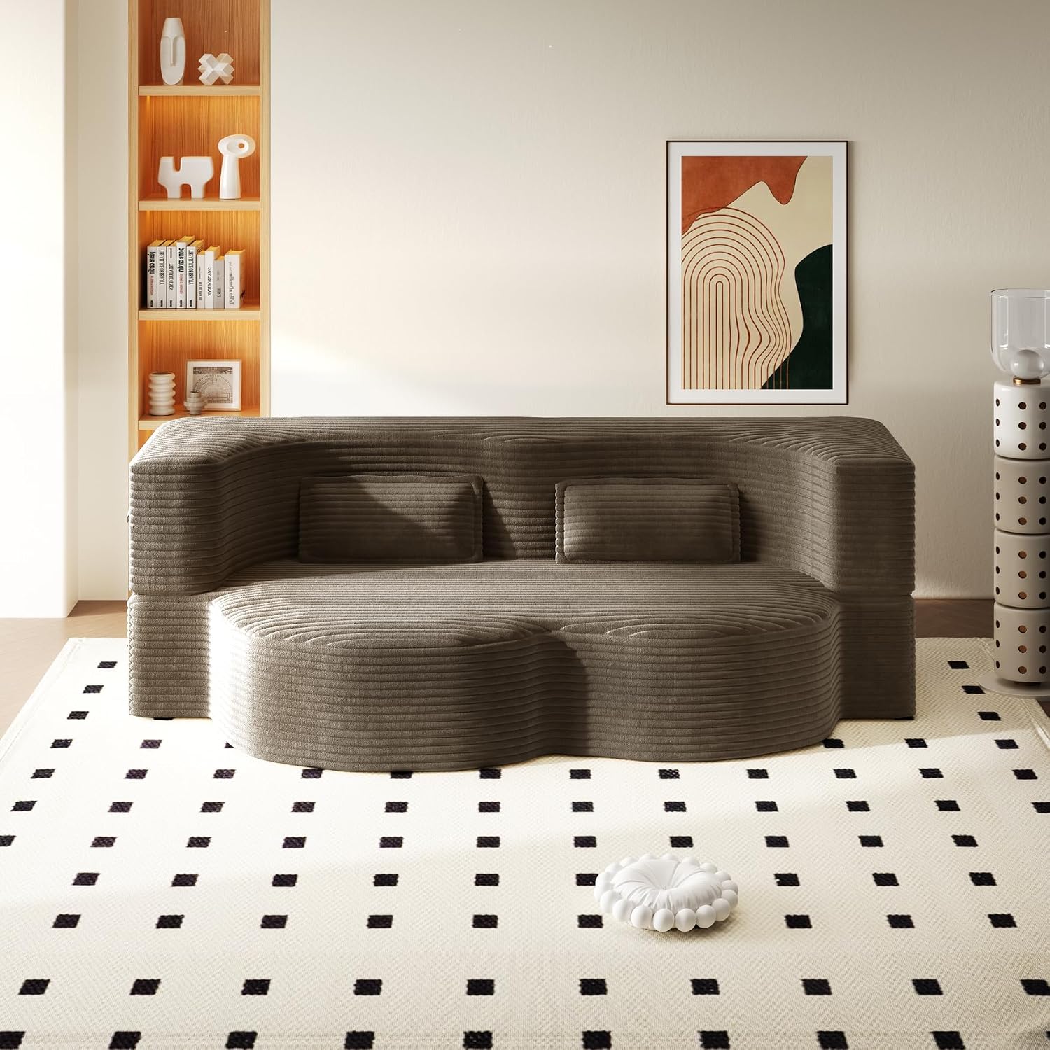 2 in 1 Convertible Folding Sofa Bed, Corduroy Boneless Couch Bed, Loveseat | Modern Corduroy Fabric Futon Sleeper Love Seat Couch Twin Size for Living Room, Office, Guest Use, Apartment, With Pillow