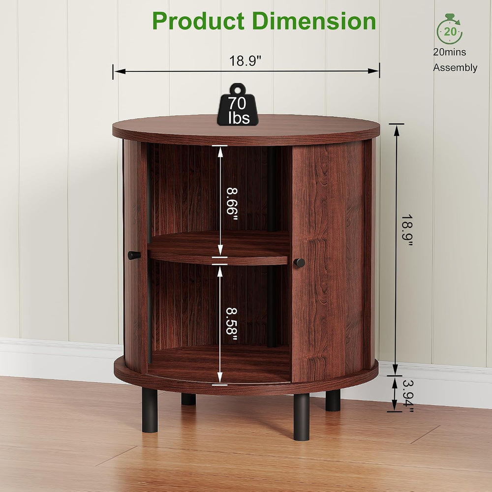 FROMJBEST Round End Table with Storage, Fluted Accent Side Table with Sliding...