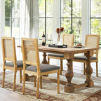 Dining Chairs Set of 4 for Dining Room & Kitchen, French Country Rattan Cane Back Chairs with Linen Upholstered Seat and S-Spring Support, Dark Gray