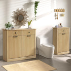 Grepatio Tilt Out Fluted Laundry Hamper Cabinet, 11 Gallon Hidden Laundry Hamper, Wooden Trash Can Cabinets with Drawer, Modern Garbage Can Cabinet for Bathroom, Kitchen, Living Room (Natural, Single)