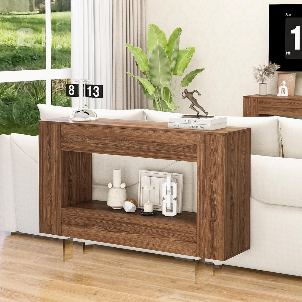 Entryway Table Console Table with Push-Open Doors, Woodgrain, Brown | Wood gr...