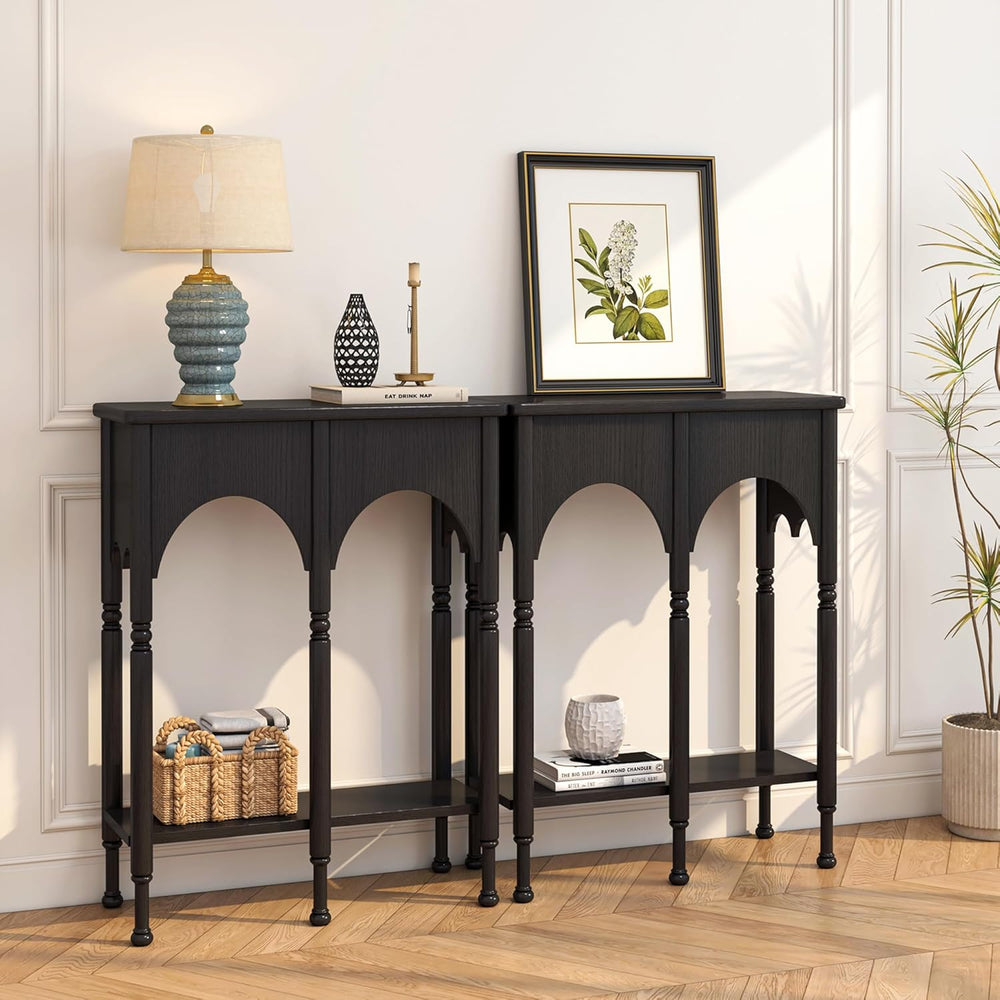 Console Table with Storage Shelf Set of 2, Retro Modern 2-Tier Entryway Table...