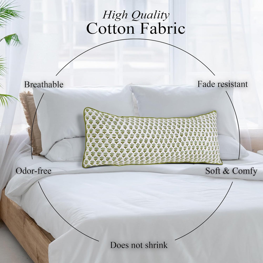 CPC Emerald Green Block Print Pillow Sham Cover 14x36 Inch, Pack of 1