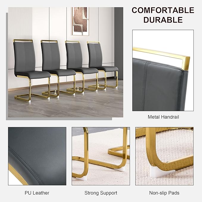 AZmac Modern Leather Dining Chairs Set of 4,Armless Kitchen Chairs,Dining Roo...